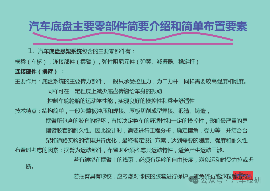 汽车底盘主要零部件简要介绍和简单布置要素
