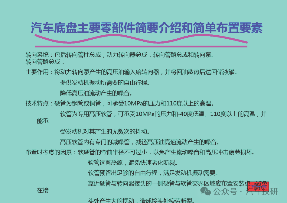 汽车底盘主要零部件简要介绍和简单布置要素