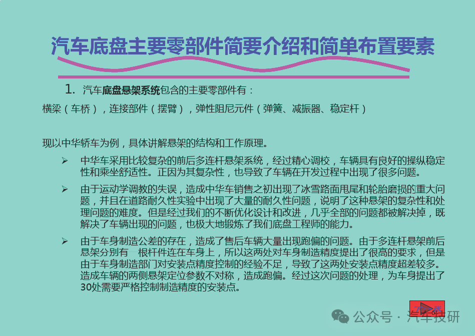 汽车底盘主要零部件简要介绍和简单布置要素