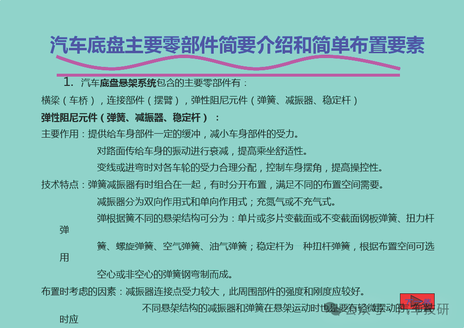 汽车底盘主要零部件简要介绍和简单布置要素